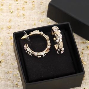 Chanel 2022 Golden Pearl Sakura Loop Earrings